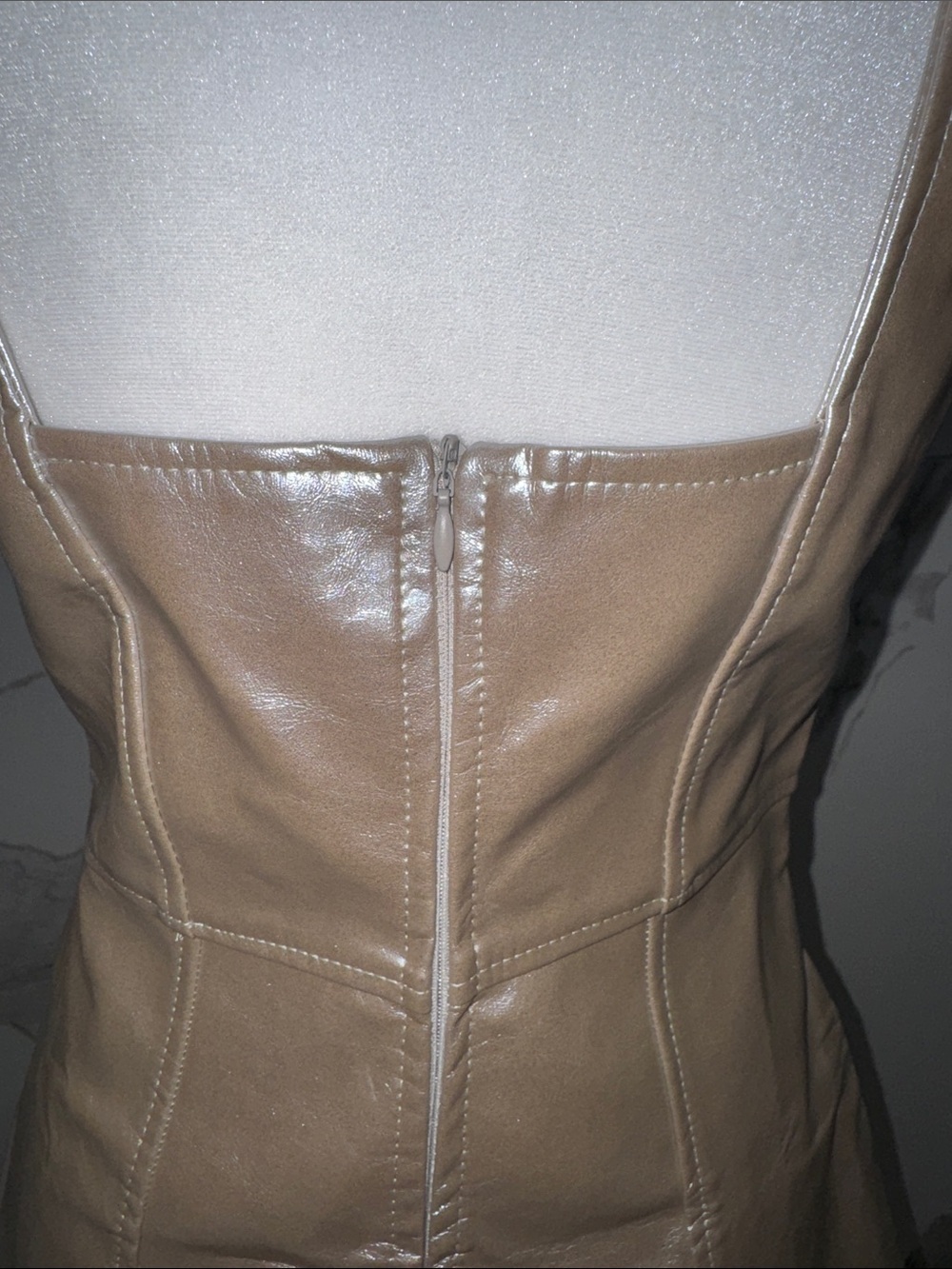 NWT Nasty Gal Metallic Taupe Faux Leather Square-Neck Mini Dress - Picture 9 of 11